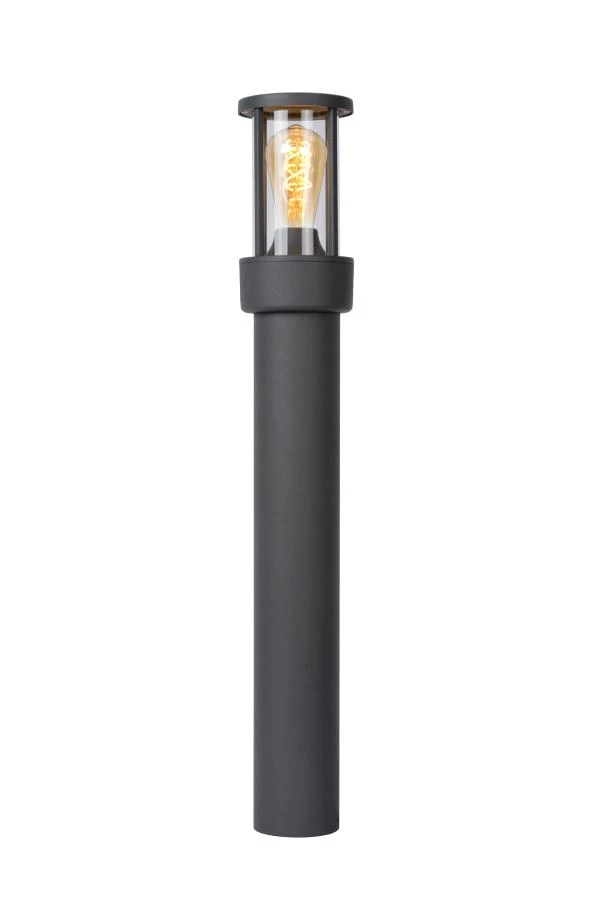 Lucide LORI - Bollard light - 1xE27 - IP44 - Day/Night Sensor - Anthracite - turned on