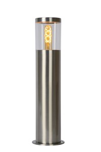 Lucide FEDOR - Bollard light - 1xE27 - IP44 - Satin Chrome turned on 2