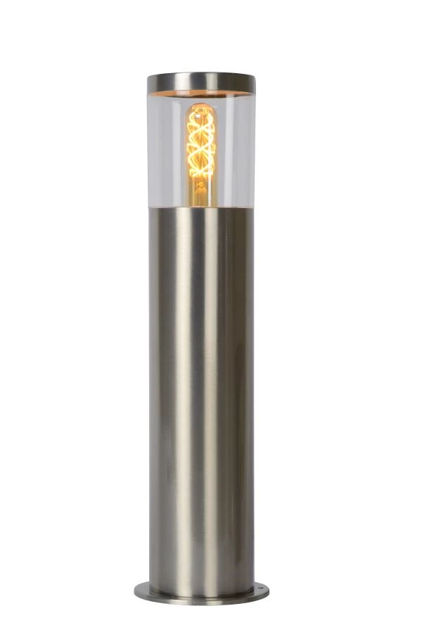 Lucide FEDOR - Bollard light - 1xE27 - IP44 - Satin Chrome - turned on 2