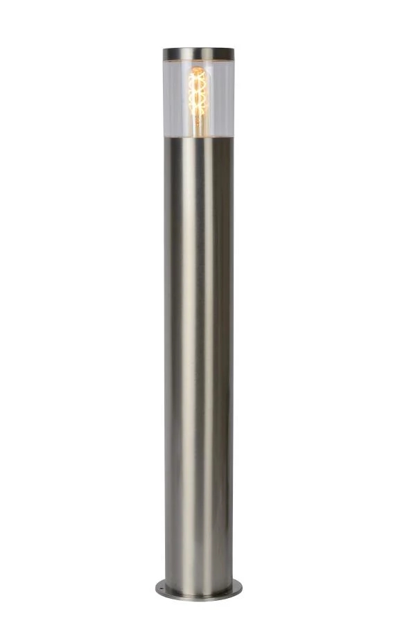 Lucide FEDOR - Bollard light - 1xE27 - IP44 - Satin Chrome - turned on 2