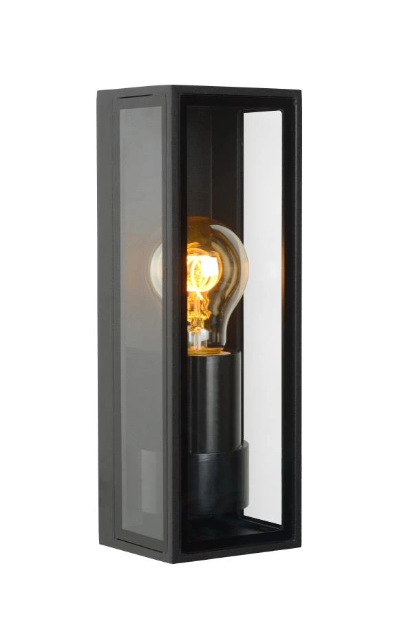 Lucide DUKAN - Wall light Indoor/Outdoor - 1xE27 - IP65 - Black - turned on