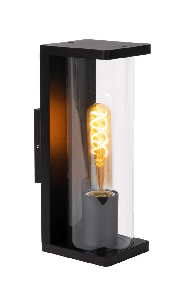 Lucide SLIGO - Wandlamp Binnen/Buiten - 1xE27 - IP54 - Zwart - aangezet