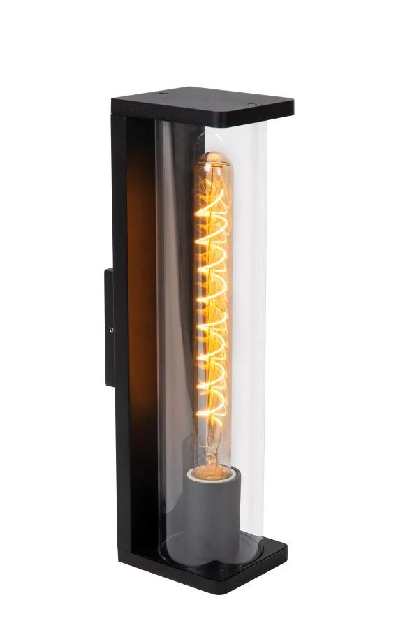 Lucide SLIGO - Wandlamp Binnen/Buiten - 1xE27 - IP54 - Zwart - aangezet