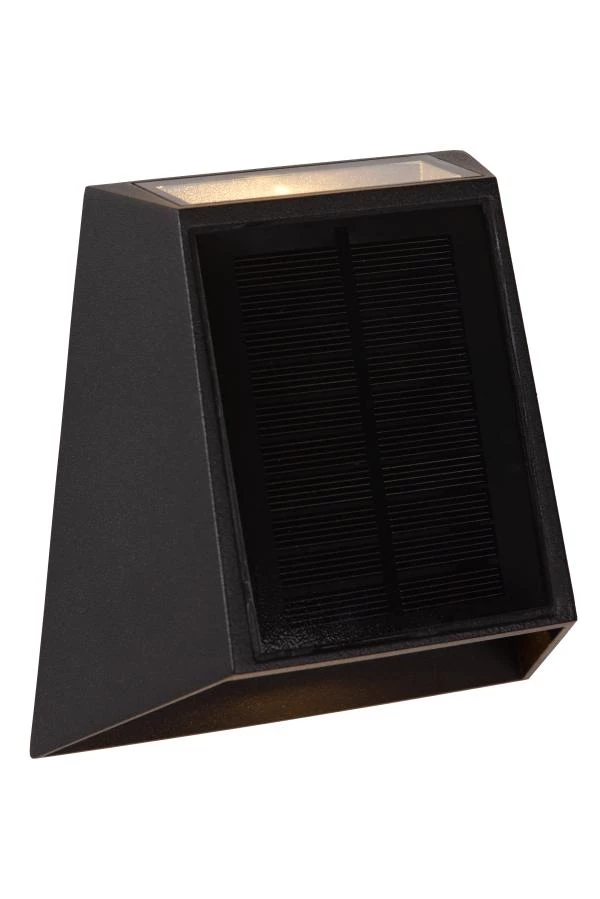 Lucide LUTON - Applique murale- Énergie Solaire - LED Dim. - 1x1W 2850K/3150K - IP54 - Détecteur Jour/Nuit - Noir - allumé