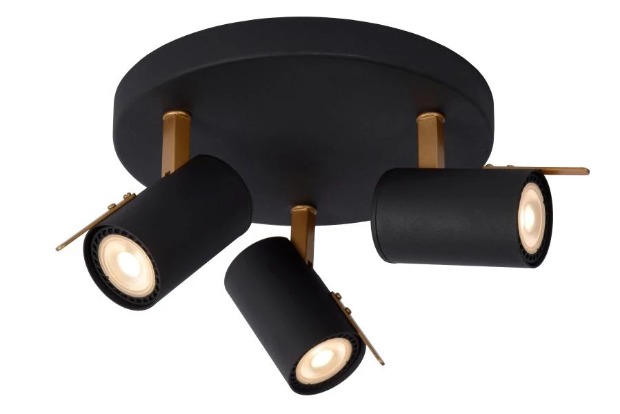 Lucide GRONY - Spot plafond - LED Dim to warm - GU10 - 3x5W 2200K/3000K - Noir - allumé