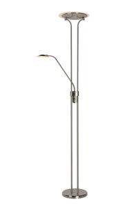 Lucide CHAMPION-LED - Floor reading lamp - Ø 30 cm - LED Dim. - 3000K - Satin Chrome turned on 2