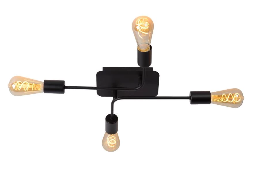 Lucide LESTER - Flush ceiling light - 4xE27 - Black - turned on