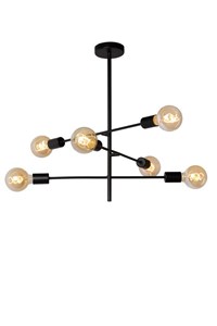 Lucide LESTER - Flush ceiling light - 6xE27 - Black turned on