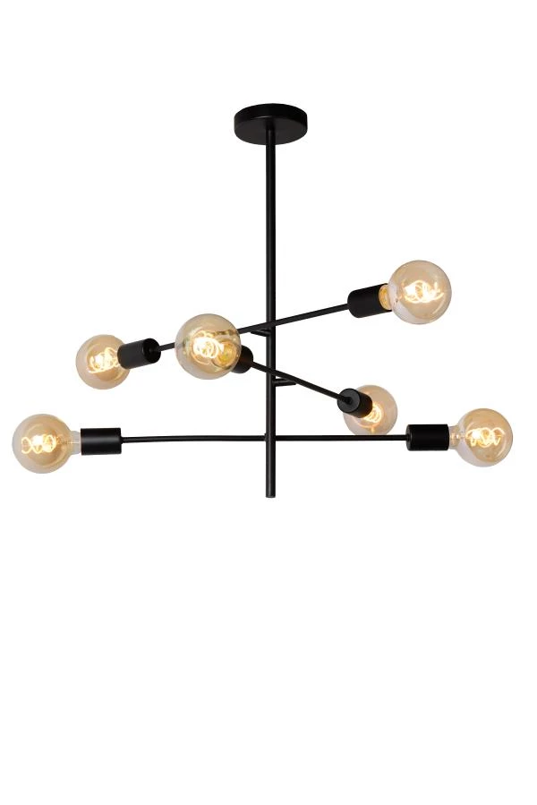 Lucide LESTER - Flush ceiling light - 6xE27 - Black - turned on