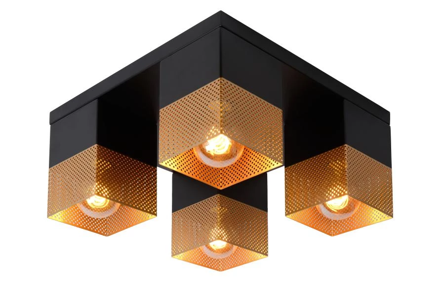 Lucide RENATE - Flush ceiling light - 4xE27 - Matt Gold / Brass - turned on 2