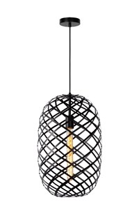 Lucide WOLFRAM - Hanglamp - Ø 32 cm - 1xE27 - Zwart aangezet