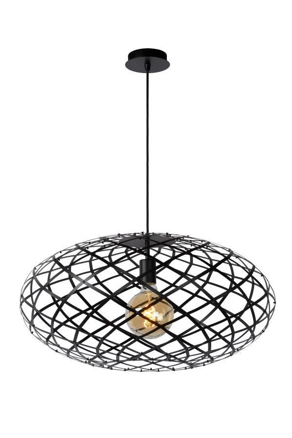 Lucide WOLFRAM - Suspension - Ø 65 cm - 1xE27 - Noir - allumé