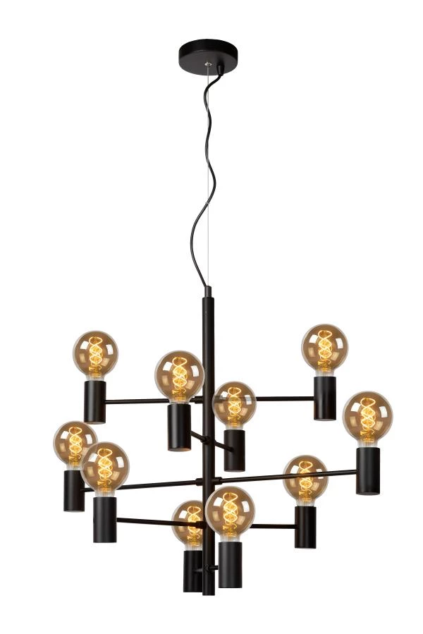 Lucide LEANNE - Hanglamp - Ø 65 cm - 10xE27 - Zwart - aangezet