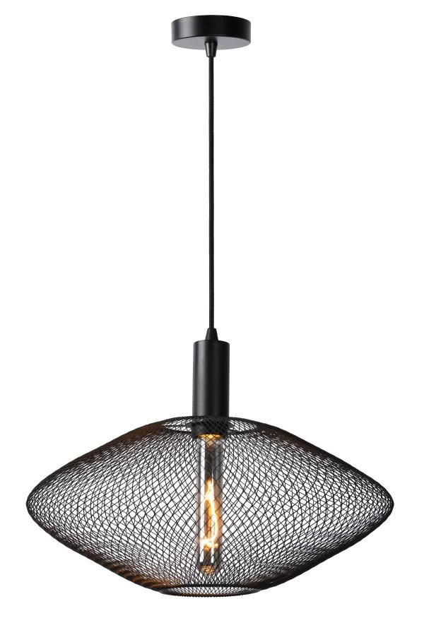 Lucide MESH - Lámpara colgante - Ø 45 cm - 1xE27 - Negro - encendido