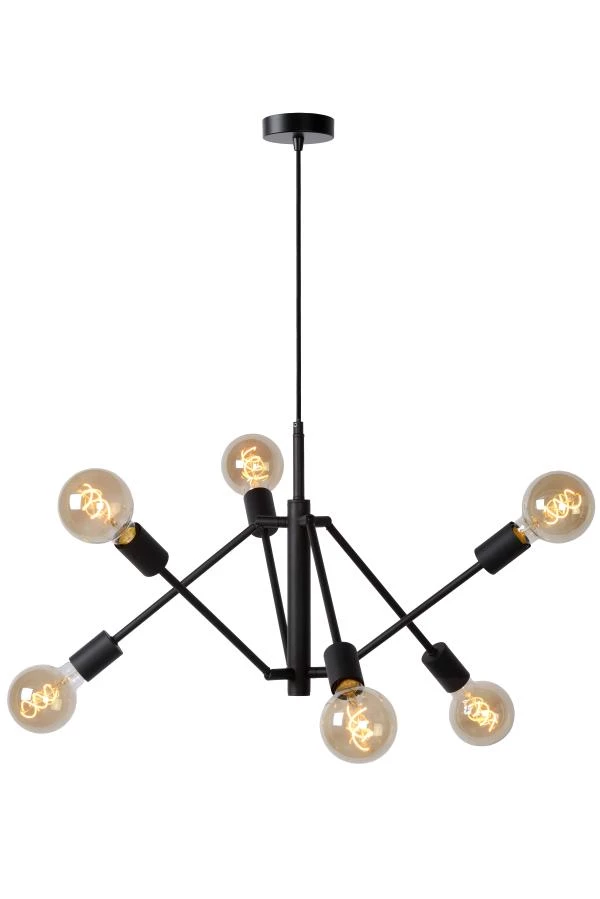 Lucide LESTER - Hanglamp - 6xE27 - Zwart - aangezet