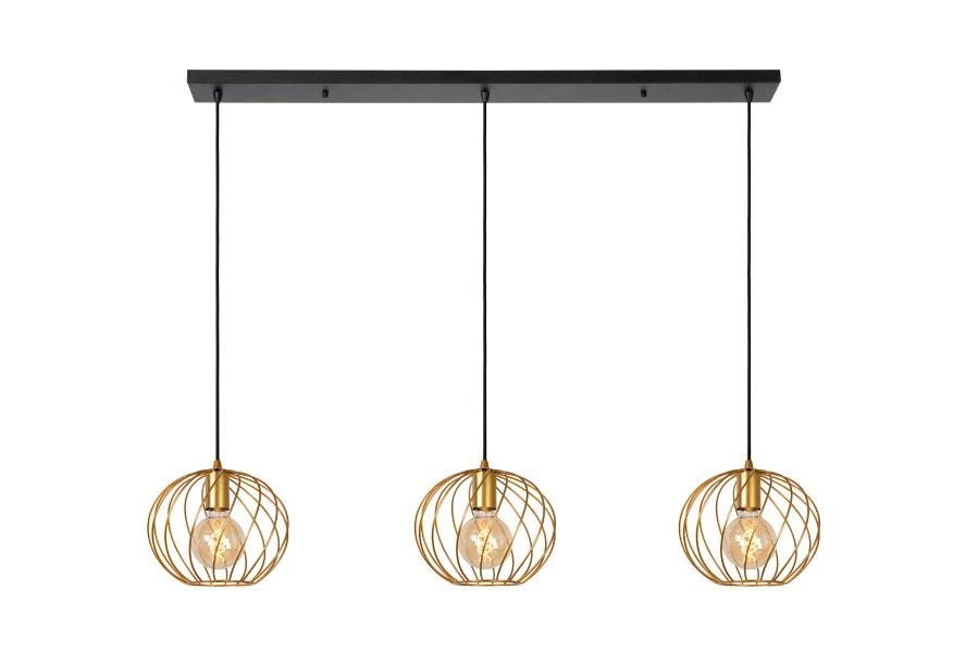 Lucide DANZA - Pendant light - 3xE27 - Matt Gold / Brass - turned on 2