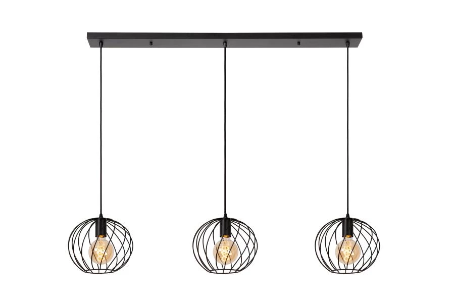 Lucide DANZA - Pendant light - 3xE27 - Black - turned on