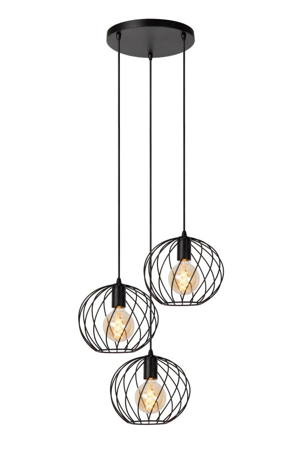 Lucide DANZA - Pendant light - Ø 50 cm - 3xE27 - Black - turned on