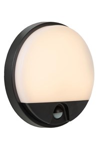 Lucide HUPS IR - Applique murale Intérieur/Extérieur - Ø 21 cm - LED - 1x10W 3000K - IP54- Détecteur De Mouvement & Jour/Nuit - Noir allumé