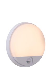 Lucide HUPS IR - Applique murale Intérieur/Extérieur - Ø 21 cm - LED - 1x10W 3000K - IP54- Détecteur De Mouvement & Jour/Nuit - Blanc allumé 1