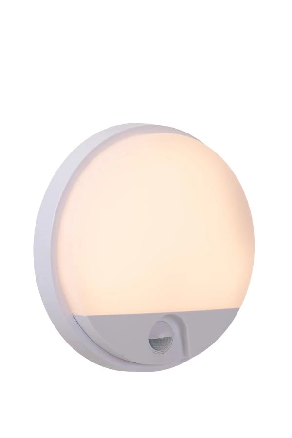 Lucide HUPS IR - Applique murale Intérieur/Extérieur - Ø 21 cm - LED - 1x10W 3000K - IP54- Détecteur De Mouvement & Jour/Nuit - Blanc - allumé 1