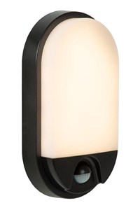 Lucide HUPS IR - Applique murale Intérieur/Extérieur - LED - 1x10W 3000K - IP54- Détecteur De Mouvement & Jour/Nuit - Noir allumé