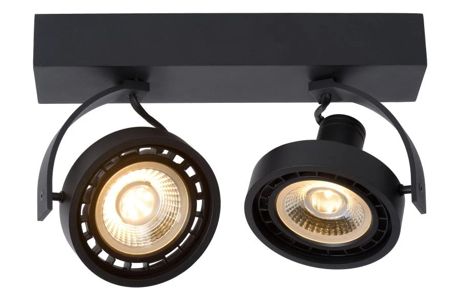 Lucide DORIAN - Plafondspot - LED Dim to warm - GU10 (ES111) - 2x12W 2200K/3000K - Zwart - aangezet