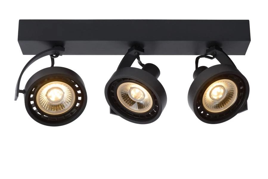 Lucide DORIAN - Plafondspot - LED Dim to warm - GU10 (ES111) - 3x12W 2200K/3000K - Zwart - aangezet