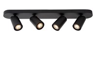 Lucide XYRUS - Ceiling spotlight - LED Dim to warm - GU10 - 4x5W 2200K/3000K - Black turned on