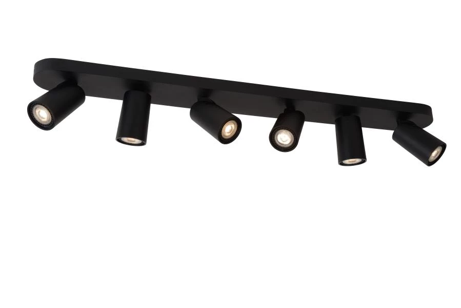 Lucide XYRUS - Ceiling spotlight - LED Dim to warm - GU10 - 6x5W 2200K/3000K - Black - turned on