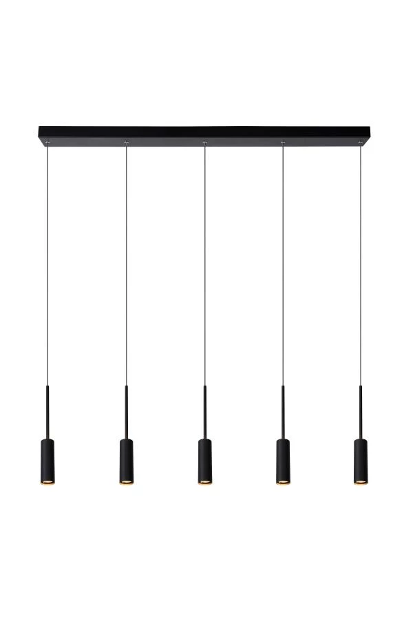 Lucide TUBULE - Pendant light - LED - 5x7W 2700K - Black - turned on