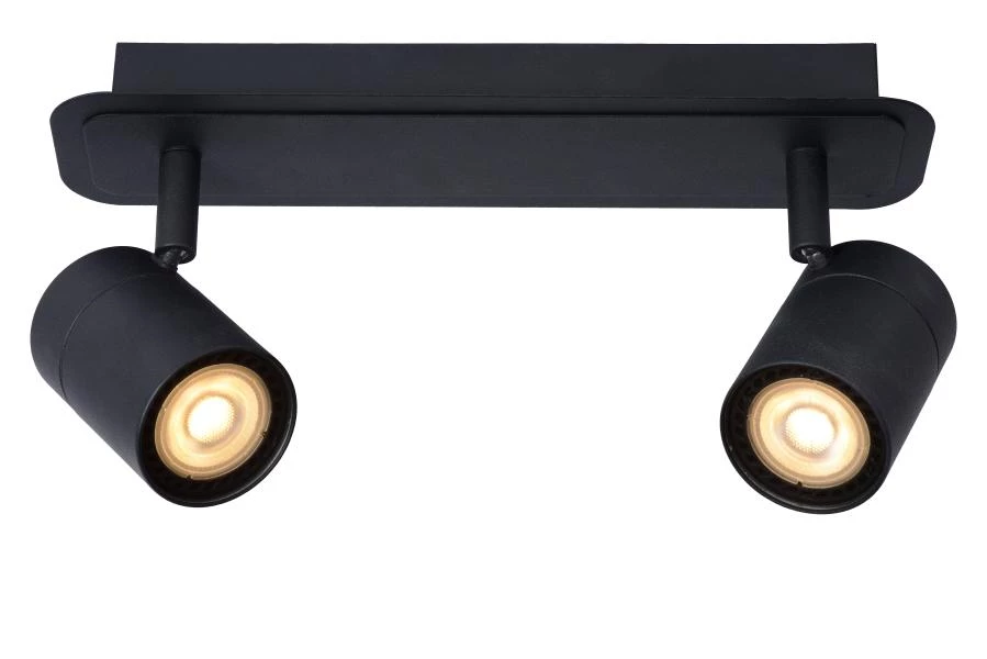 Lucide LENNERT - Foco de techo Baño - LED Regul. - GU10 - 2x5W 3000K - IP44 - Negro - encendido