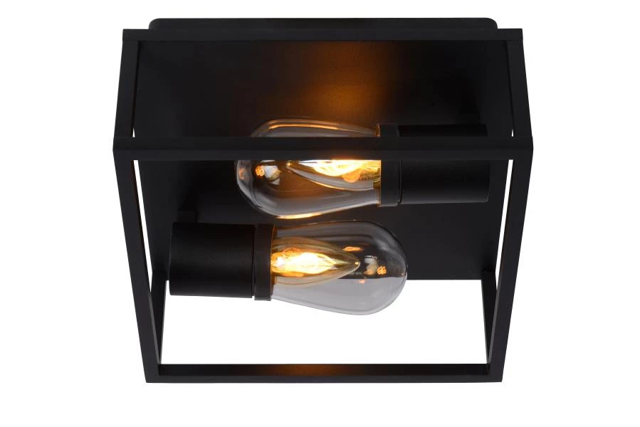 Lucide CARLYN - Flush ceiling light Bathroom - 2xE14 - IP54 - Black - turned on