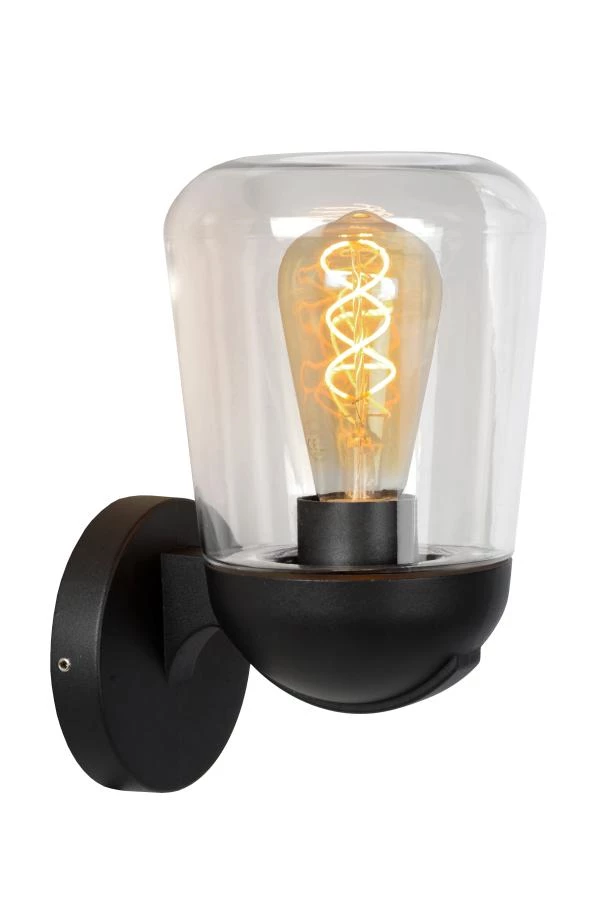 Lucide TULSA - Wandlamp Binnen/Buiten - 1xE27 - IP44 - Zwart - aangezet