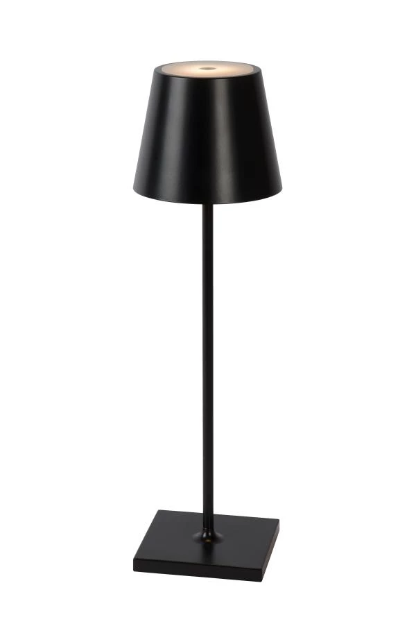 Lucide JUSTIN - Rechargeable Table lamp Indoor/Outdoor - Battery pack - Ø 11 cm - LED Dim. - CCT - 1x2,2W 2700K/3000K - IP54 - Black - turned on