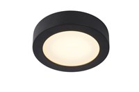 Lucide BRICE-LED - Flush ceiling light Bathroom - Ø 18 cm - LED Dim. - 1x12W 3000K - IP44 - Black turned on