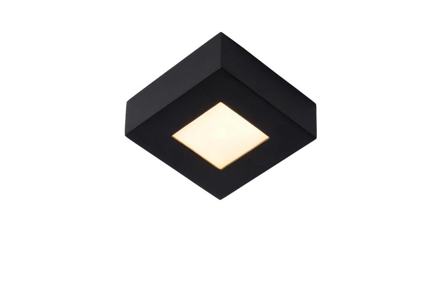 Lucide BRICE-LED - Flush ceiling light Bathroom - LED Dim. - 1x8W 3000K - IP44 - Black - turned on