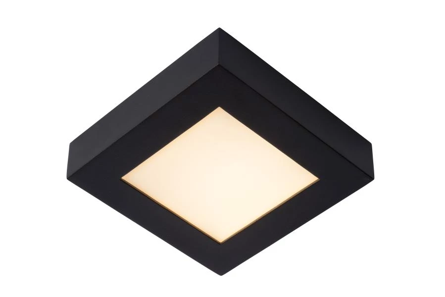 Lucide BRICE-LED - Flush ceiling light Bathroom - LED Dim. - 1x15W 3000K - IP44 - Black - turned on