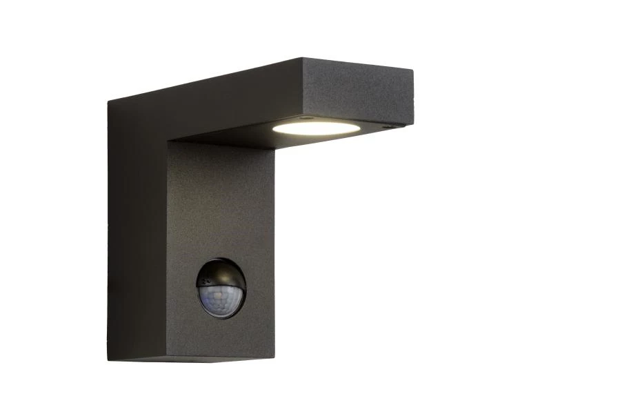 Lucide TEXAS-IR - Wall spotlight / Wall light Indoor/Outdoor - LED - 1x7W 3000K - IP54 - Motion & Day/Night Sensor (deactivatable) - Anthracite - turned on