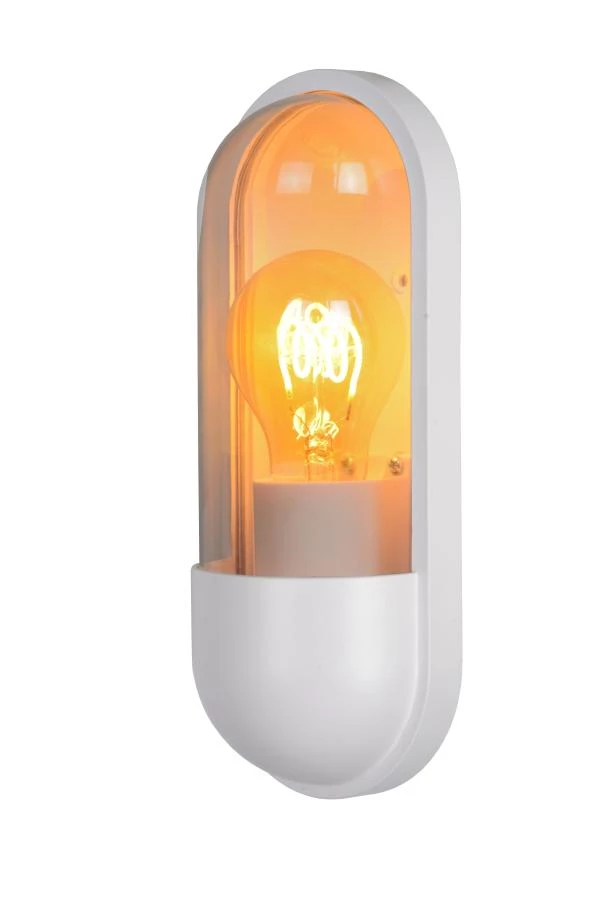 Lucide CAPSULE - Wandlamp Binnen/Buiten - 1xE27 - IP54 - Wit - aangezet 1