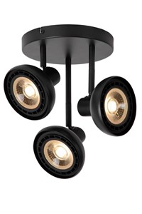 Lucide SENSAS - Ceiling spotlight - Ø 25,8 cm - 3xGU10 (ES111) - Black turned on