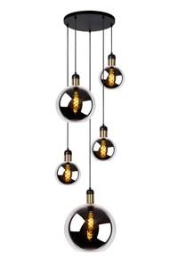 Lucide JULIUS - Pendant light - 5xE27 - Smoke Grey turned on 5