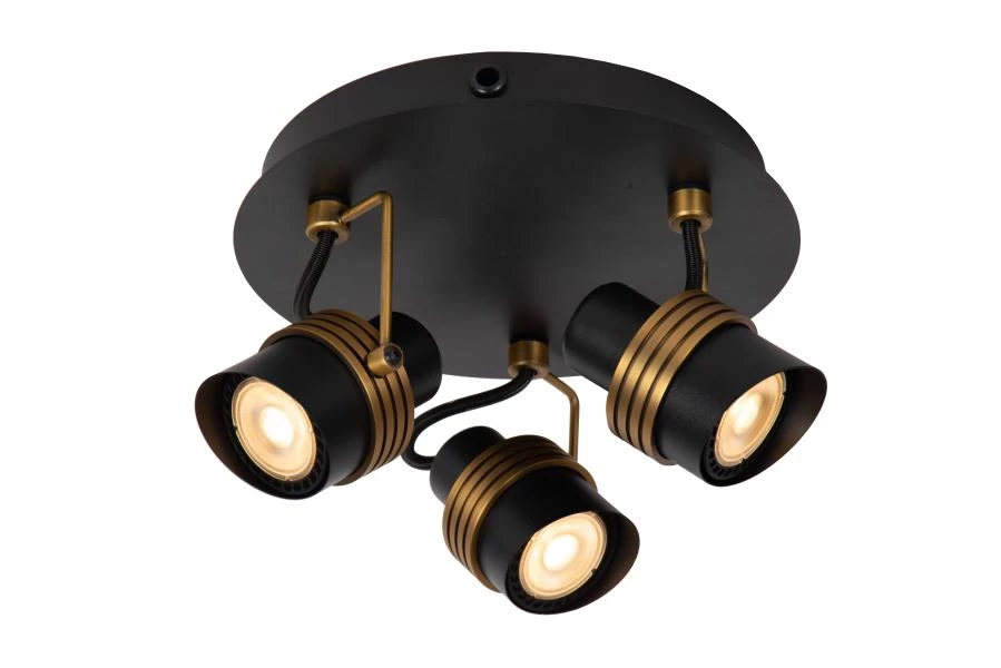 Lucide TUNDRAN - Spot plafond - Ø 21 cm - 3xGU10 - Noir - allumé