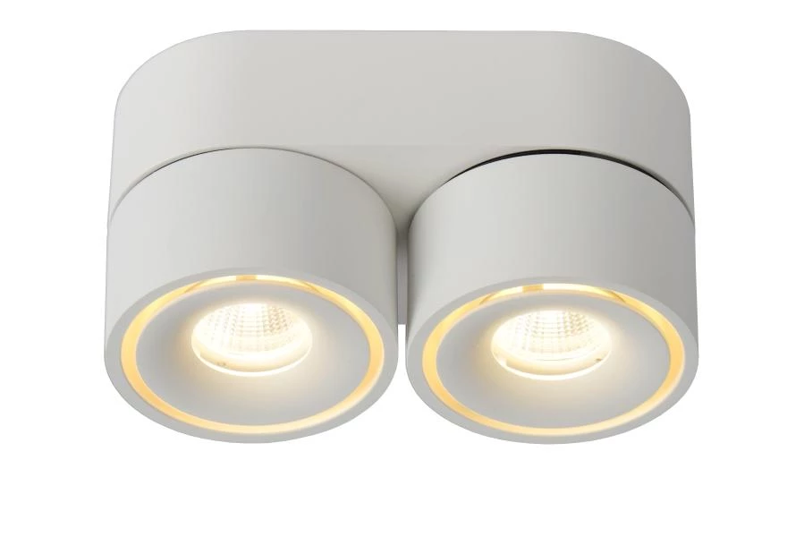 Lucide YUMIKO - Spot plafond - Ø 7,8 cm - LED Dim. - 2x10W 2700K - Blanc - allumé 1