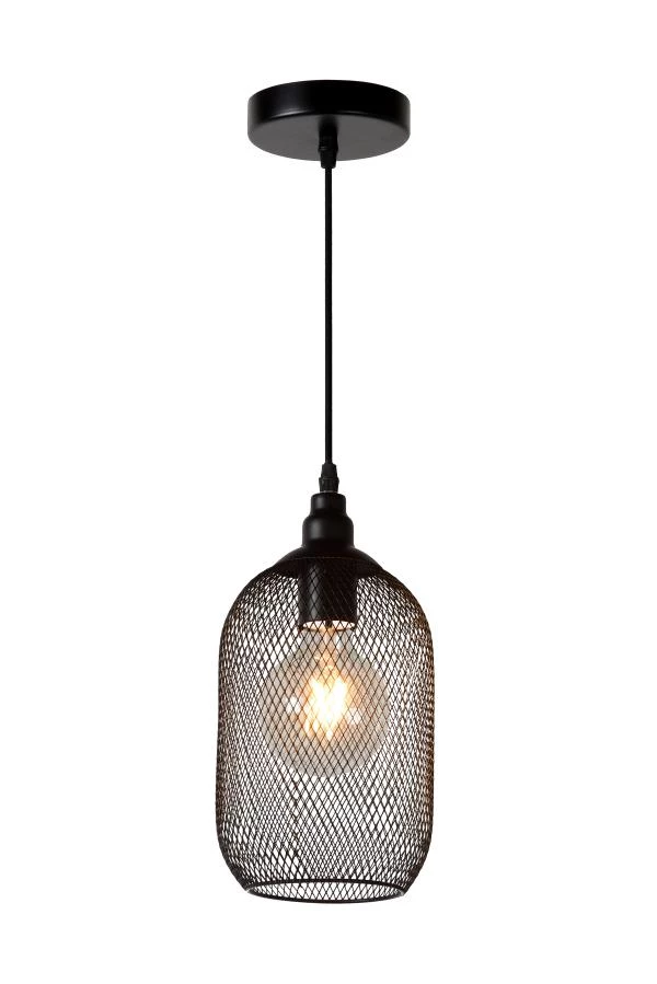 Lucide MESH - Hanglamp - Ø 15 cm - 1xE27 - Zwart - aangezet