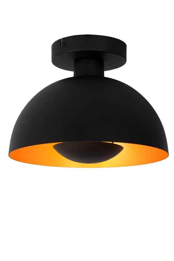 Lucide SIEMON - Flush ceiling light - Ø 25 cm - 1xE27 - Black - turned on