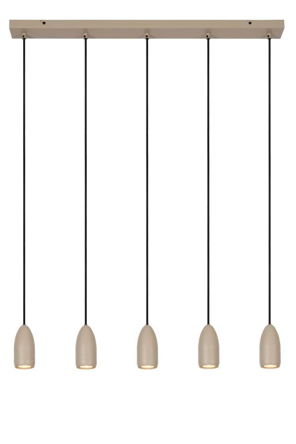 Lucide EVORA - Hanglamp - Ø 10 cm - 5xGU10 - Taupe - aangezet 1