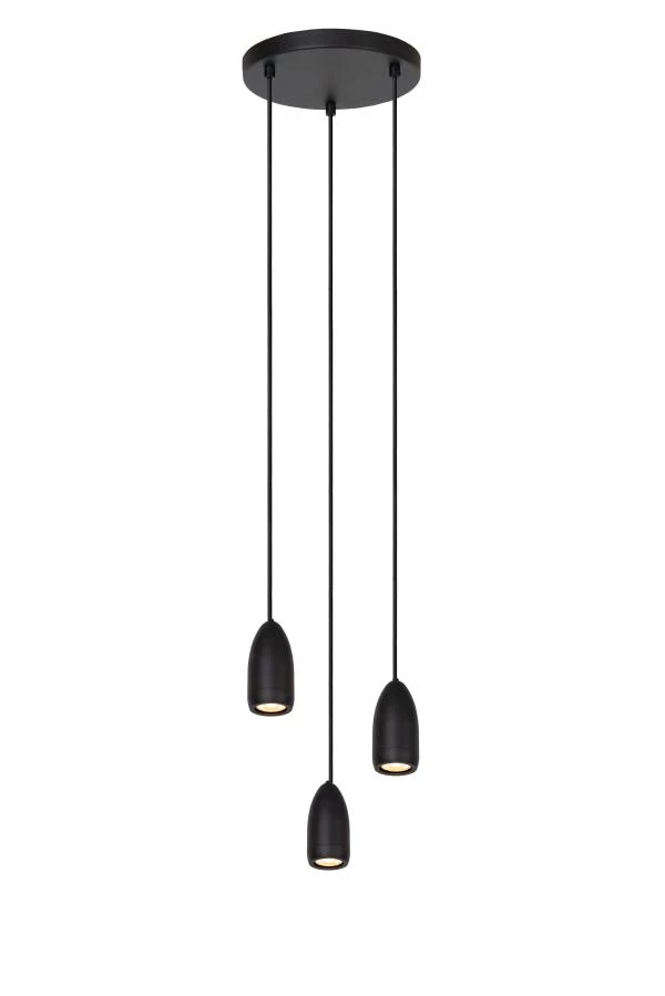 Lucide EVORA - Hanglamp - Ø 25 cm - 3xGU10 - Zwart - aangezet