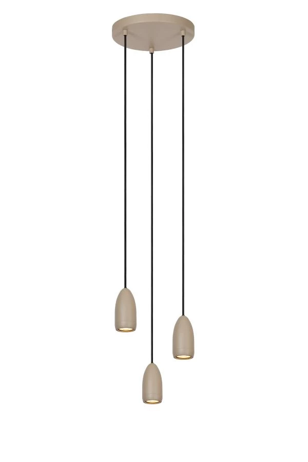 Lucide EVORA - Hanglamp - Ø 25 cm - 3xGU10 - Taupe - aangezet 1