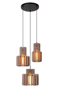 Lucide ROLLO - Hanglamp - 3xE27 - Taupe aangezet 1